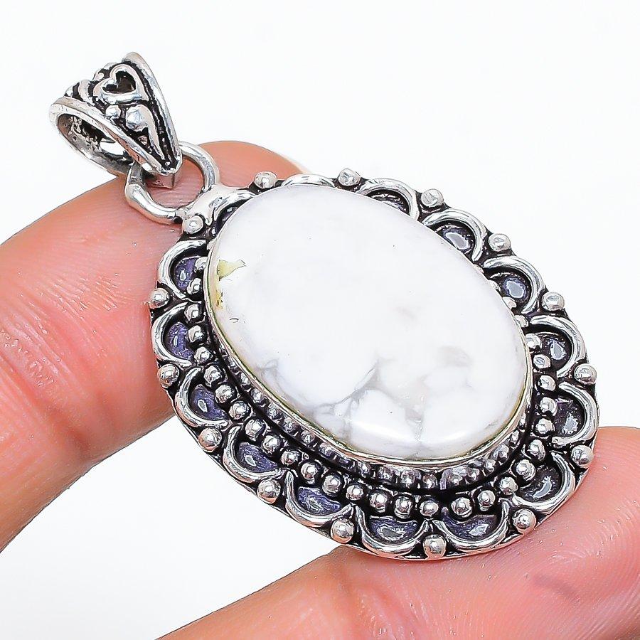 

Natural Howlite Jasper Gemstone Handmade 925 Sterling Silver Pendant 1.77 k8C49