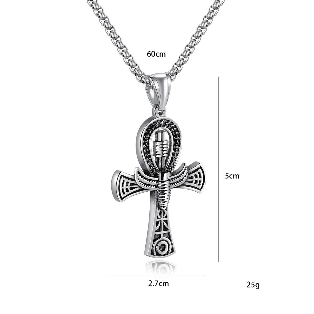 Titanium Steel Men's Necklace, Egyptian Life Cross Pendant, Titanium Steel Cast Necklace