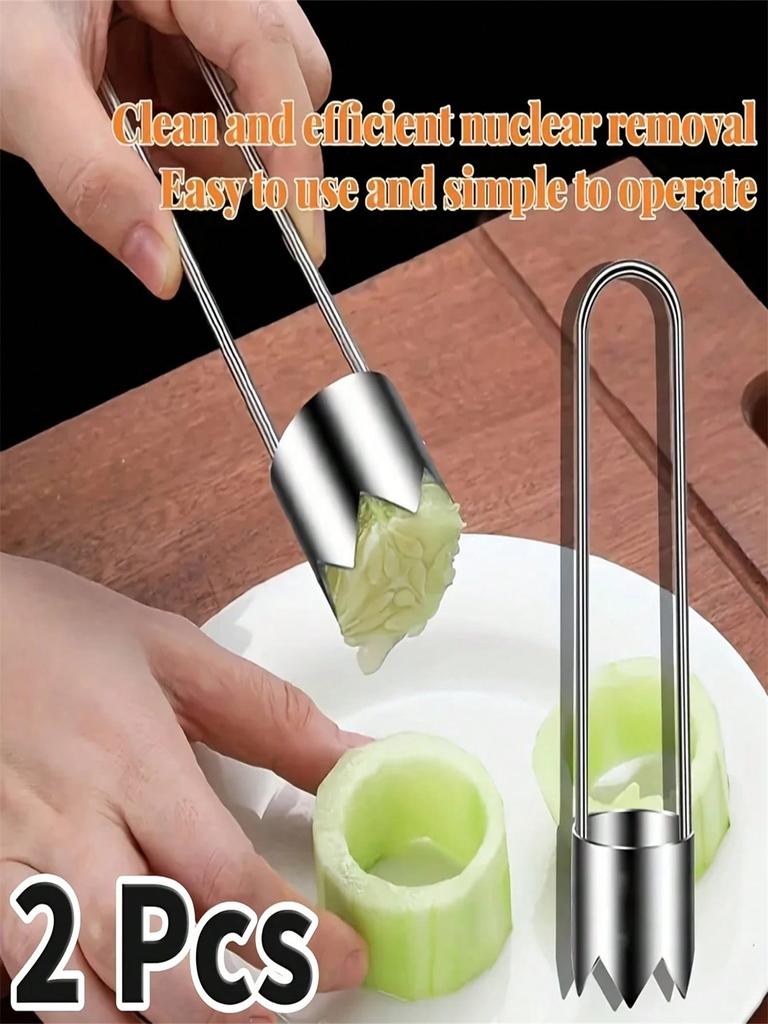 2pcs Premium Stainless Steel Fruit & Vegetable Corer | Easy-to-Use Seed Remover, Easy-to-Clean, Multi-Functional, Food-Grade Saf