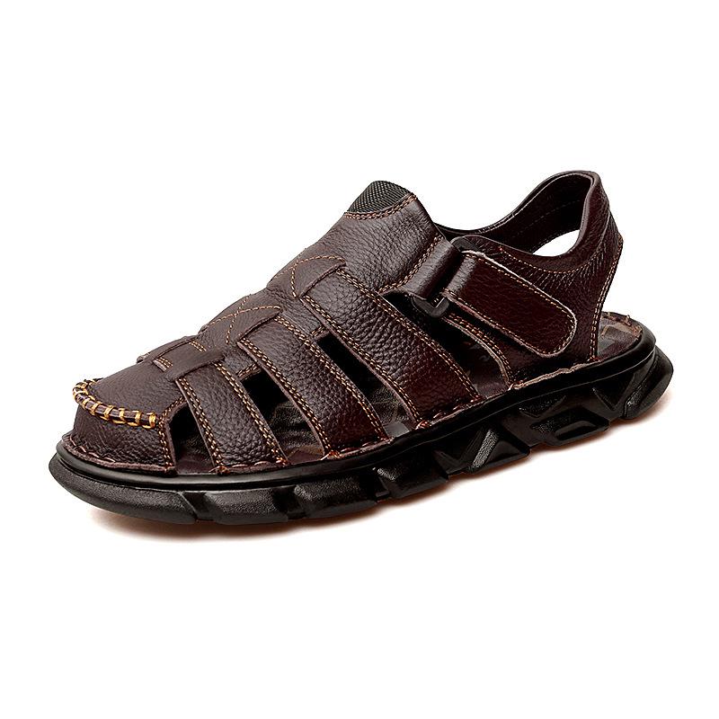 Men s Hand-Stitched Casual Closed-Toe Leather Sandals - Large Size Outdoor Beach Footwear 48