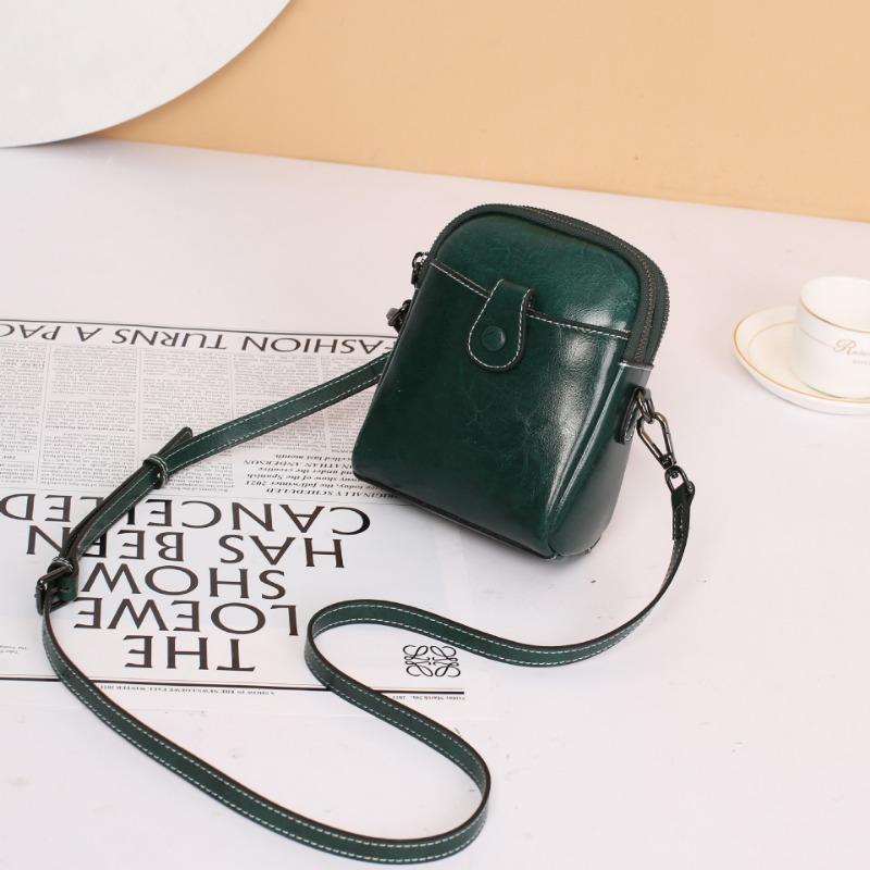 Genuine Leather Women's Bag All-in-one Fashion Solid Color All-in-one Casual Mobile Phone Bag Women's Chic Shoulder Straddle Bag