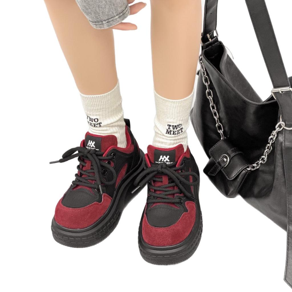 2025 autumn new leather high-top shoes leather thick-soled heightening casual board shoes women's versatile sports bread shoes
