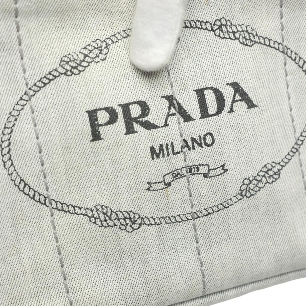 PRADA canvas Canapa Tote Bag denim Bianco Women 1BG439 Used