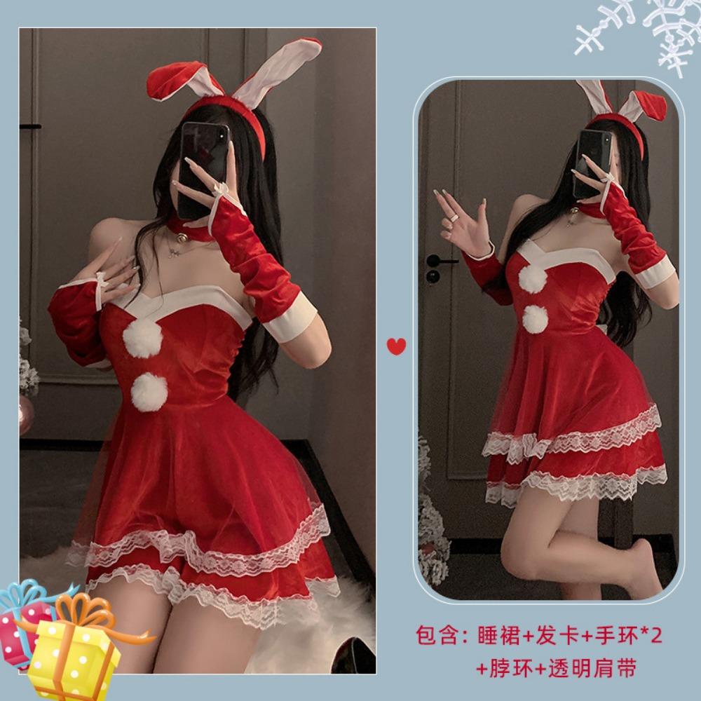 Fun Autumn and Winter Sexy Christmas Outfit Cute Plush Bunny Suspender Sexy Underwear Slim Uniform Set 6219