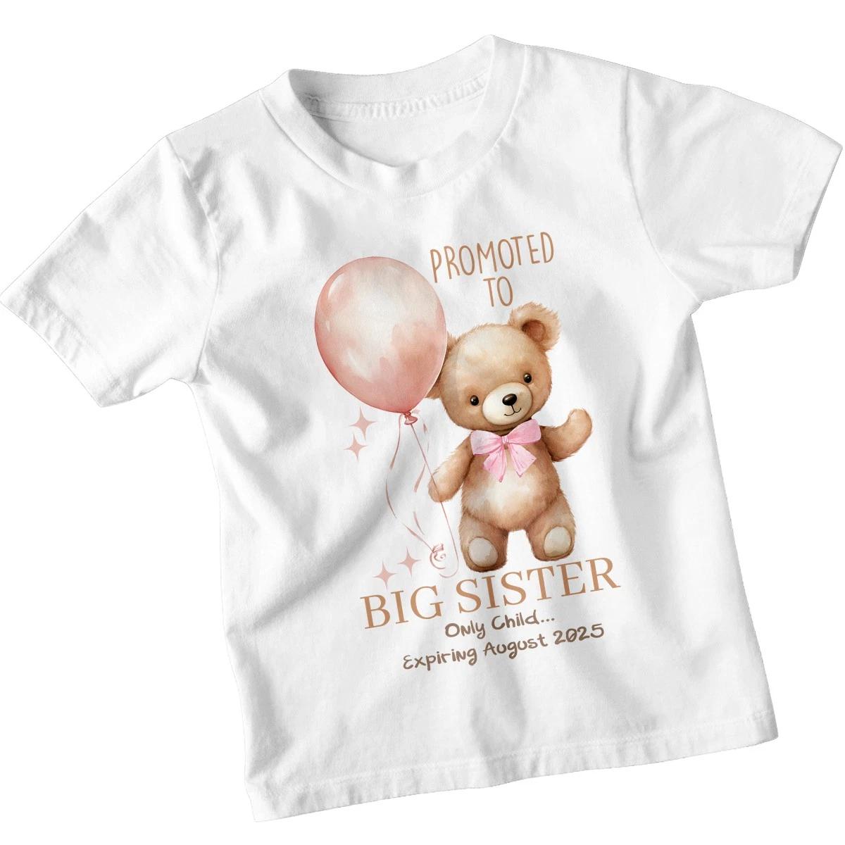 Персонализированная детская футболка «Повышена до старшей сестры», только для единственного ребенка, срок действия истекает, футболка для девочек 130