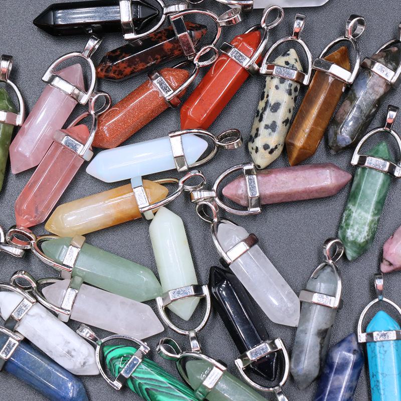 Agate Bullet & Rose Quartz Double Point Pendant Necklace