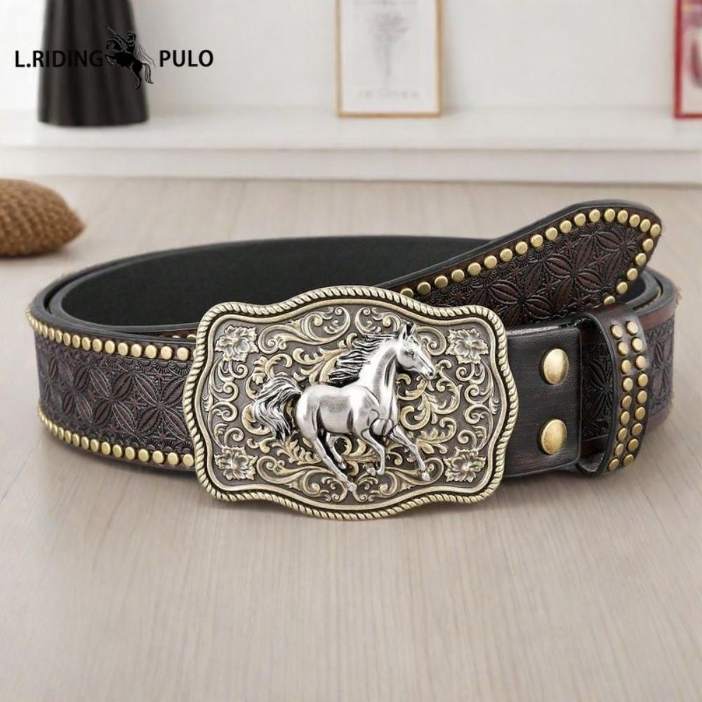 Cintura Western in Denim Tendenza Retro Gioventù Punk Rilievo Uomo Borchie Pelle Cintura