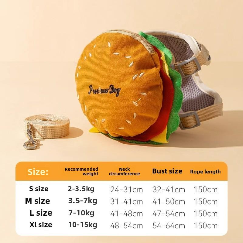 Mascote Bonito Hambúrguer Batatas Fritas Mochila Coleira Colete para Gato Peitoral para Cão Sair Passear Coleira para Cão Suprimentos