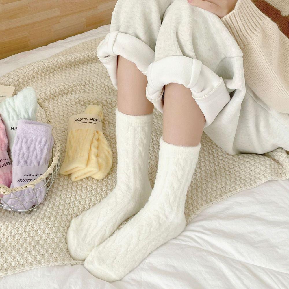 Solid Color Cotton Socks Winter Fleece Socks Sleep Socks Velvet Socks  Women