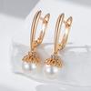 Rose Gold Color Pearl Long Drop Earrings For Women Unique Natural Zircon Accessories Metal Flower Wedding Jewelry