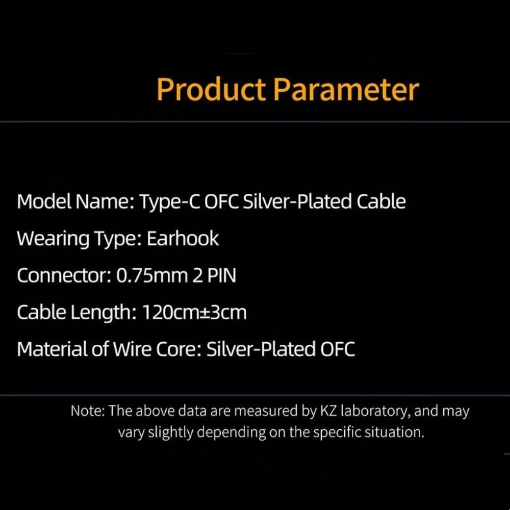 Gold-plated Pin KZ Headphones Cable Silver-Plated 2PIN Earphone Wire KZ Type-C Cord  Replacement