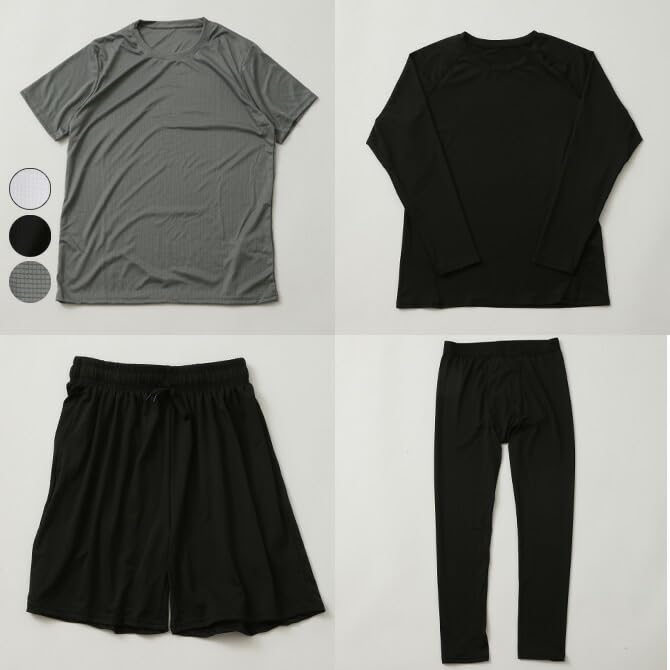 Compression Wear Training Training Top and Bottom Fitness Gray [Arcade] Set, Men's Wear, 4-Piece Set, Sportswear, Wear, Set, Wear, Spring, Summer,