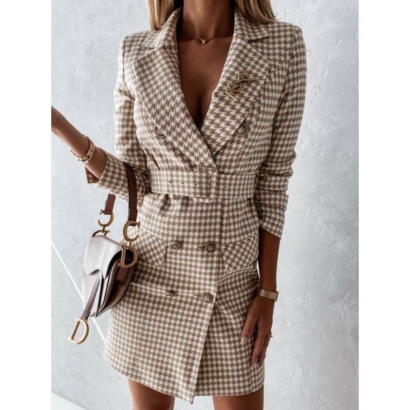 JKASHDK Women's Fashion Spring Fall Stripe Print Long Sleeve POLO Neck High Waist Casual Dresses