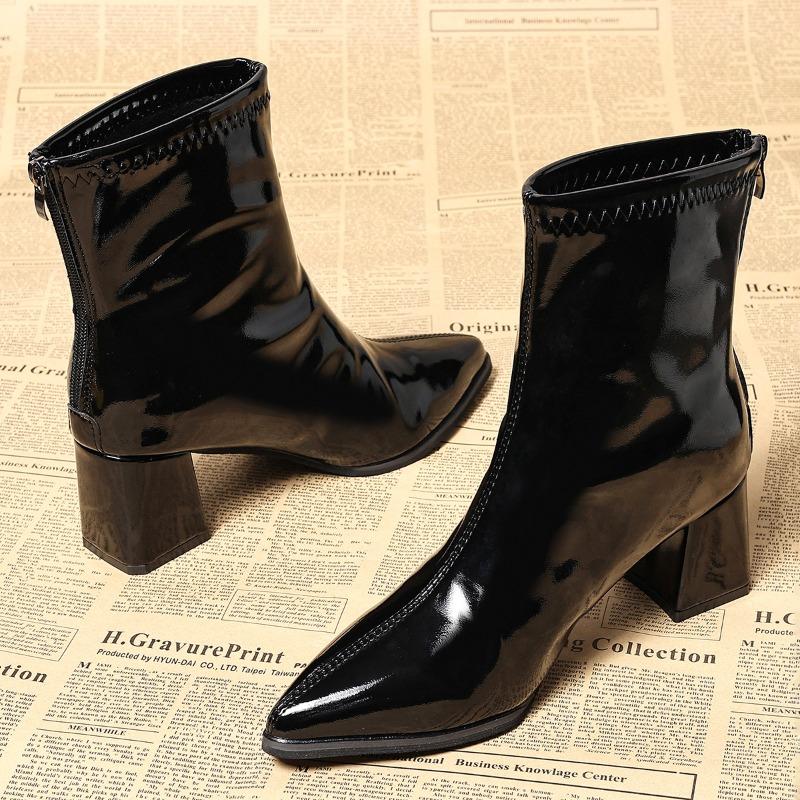 Women Ankle High Heels Chelsea Boots Pointed Toe Shoes Goth Designer Pumps Winter New Brand Shoes Women Motorcycle Boots