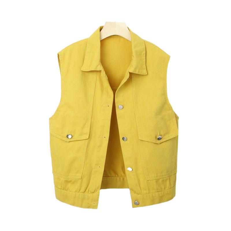 Women's Colorful Denim Vest - Trendy Spring/Autumn Jacket with Large Pockets and Slimming Fit