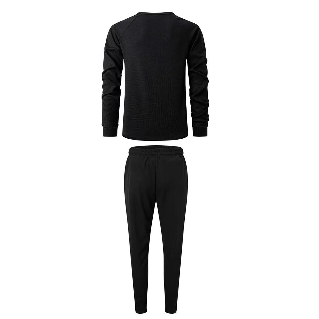 2024 Men's Solid Color Long-Sleeve Henley Shirt Set - Breathable, Simple Design for Spring and Autumn