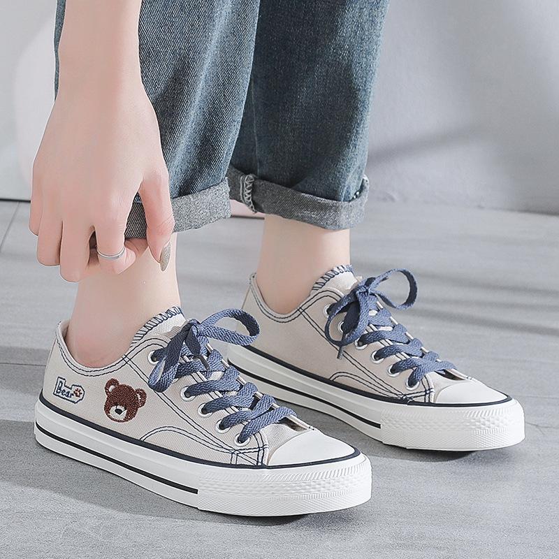 Frühling Neue Bärenmuster Low-Top Canvas Schuhe Atmungsaktive Studenten All-Match Flachboden Schuhe Ins Tide Schuhe