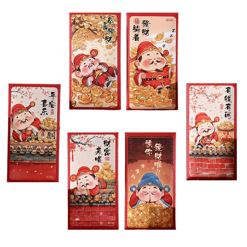 6 Pieces Traditional New Year Money Packets 2025 Snake Themed Redness Envelopes Chinese Spring Festival Hongbao