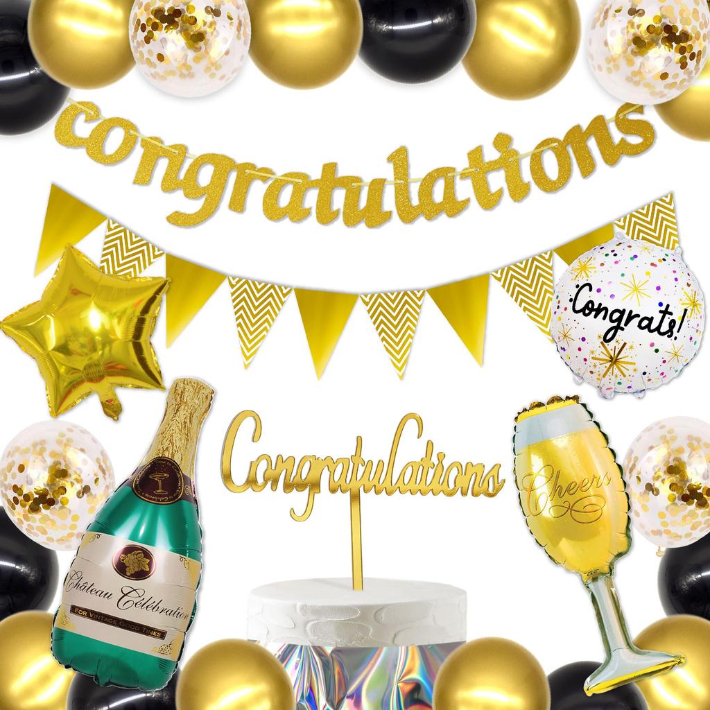 Congratulations Anniversary Celebration Decoration Balloon Cake Topper Set School Entrance Ceremony Graduation Ceremony Wedding Engagement Celebration