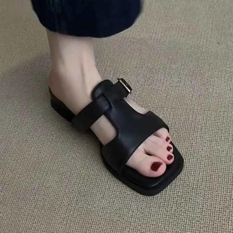 Fashion Flats Women Slippers 2025 Summer Shoes Square Toe Sandals Casual Sport Shoes Comfort Walking Flip Flops Beach Mujer Slides Shoes