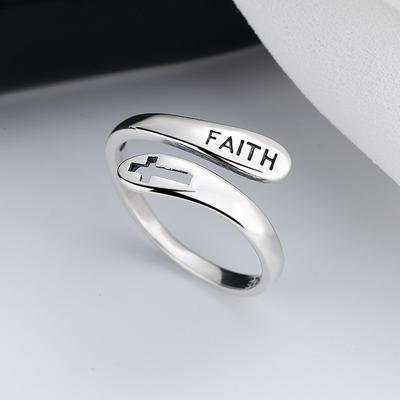 925 Silberring Hongkong-Stil FAITH Glauben Kreuzring Ins Koreanische Version des Kalten Wind Schmucks Zeigefingerring Damen