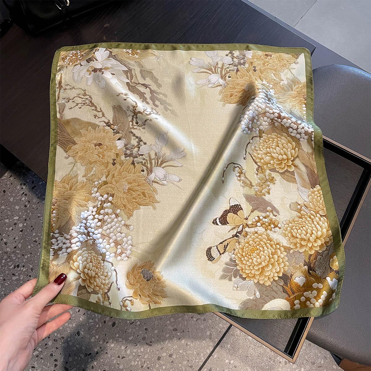 

Бренд 100% Шелковый Шарф Женский Шейный Волосы Фуляр Квадратный Хиджаб Принт Пончо Шарфы Бандана Новый Платок Головной Убор Шали Real Silk 53x53cm