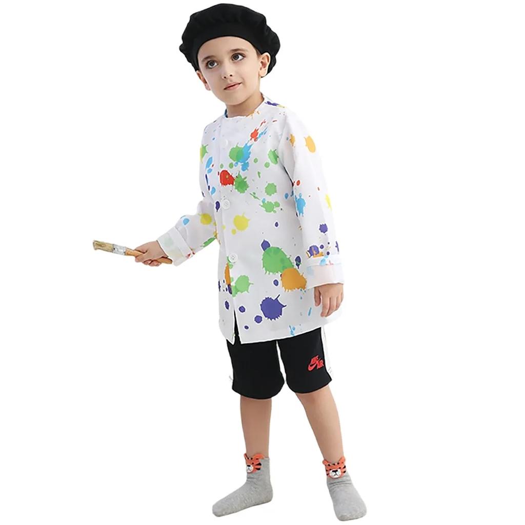 Artists Painters Stage Performance Costumes Kids Halloween Events Carnival Theme Party Cosplay Outfit Pretend Game Jacket Hat