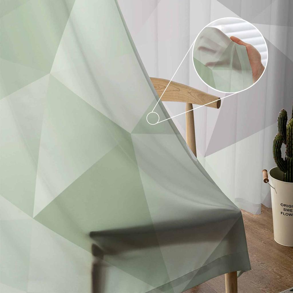 Abstract Gradient Sage Green Grey Triangle Sheer Curtains for Living Room Decor Window Curtains Kitchen Tulle Voile Curtains
