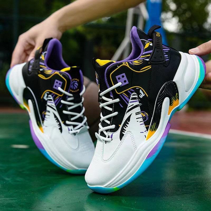 High-top basketball shoes Lightweight and breathable sports shoes Student platform color matching men's shoes Trendy basketball shoes