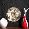 Vintage Metal Wall Art Round Cozy Cat Bathrobe Waterproof Scratch Resistant Aluminum Sign for Home Decor