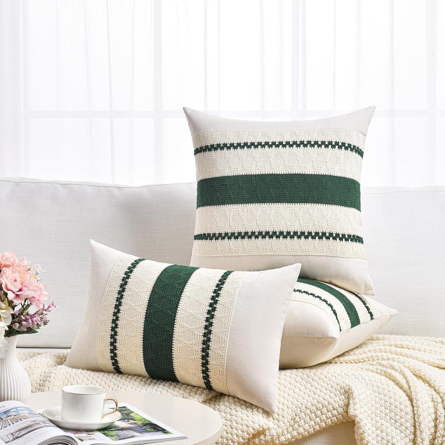 

Cotton Linen Lumbar Pillow Case Boho Style Pillowcase New Cushion Covers for Bed Sofa Chair 30*50cm-Green