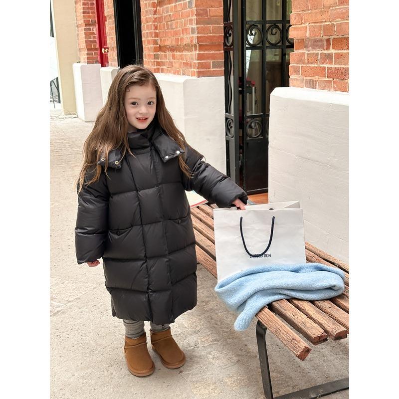 Kids Casual Korean Style Loose Thick Mid Length Hooded Warm White Duck Down Jacket
