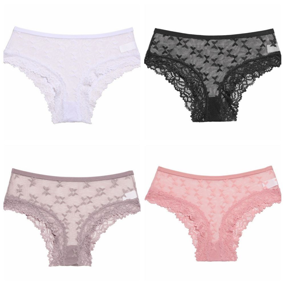Seamless Lace Trim Briefs Transparent Women Lace Panties Breathable Sheer Mesh Underwear  Girls