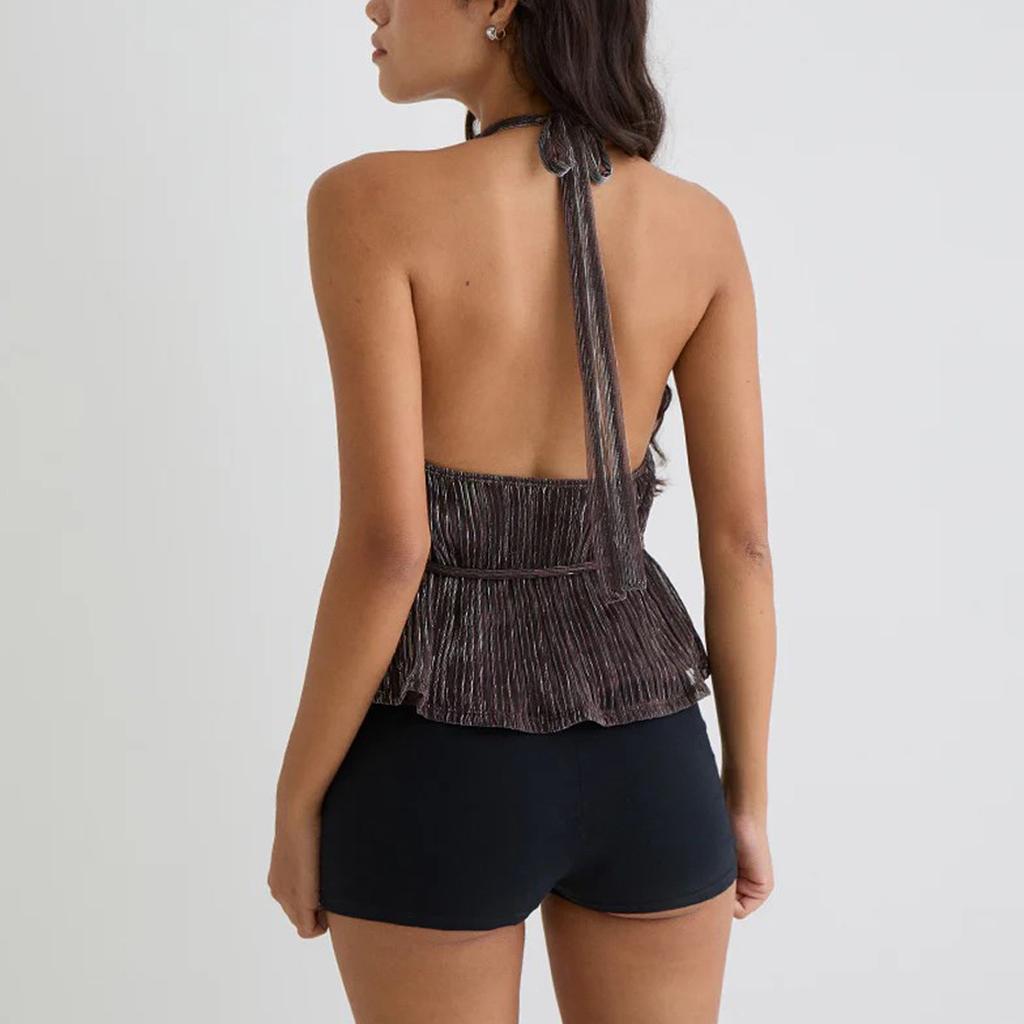 Sexy striped new sleeveless hollow straps backless and thin European and American irregular neck, top
