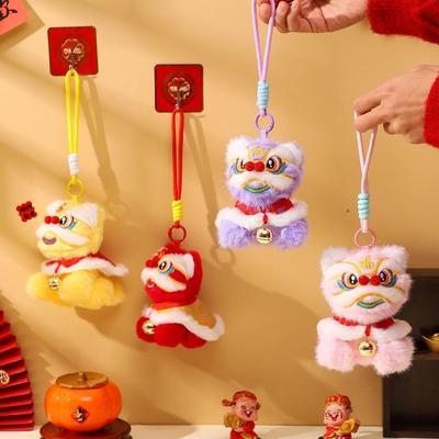 2026 New Year Lion Dance with a Bell Hanging Design Chinese Spring Festival Ornament Material Cute Wall Door Pendant