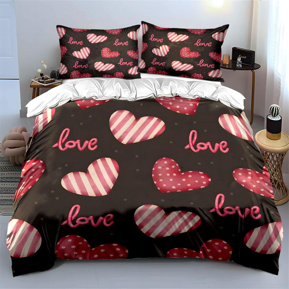 Various Size Romantic Heart-Themed Gift Set  Kid'S And Adults' Bedroom Decor, Exquisite Three-Piece Bedding Set Gift