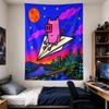 Vertical Tapestry, Pink Pig Riding Paper Airplane City Night Vertical Artwork for Dorm Room Decor