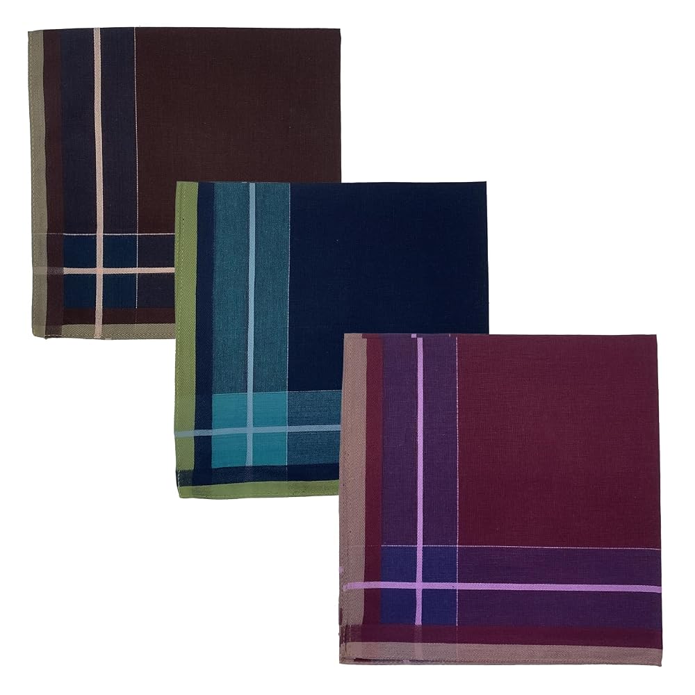 DsHome Men's Cotton Handkerchief Set of 3, 42x42cm, 100% Cotton, Quick-Dry, Lightweight