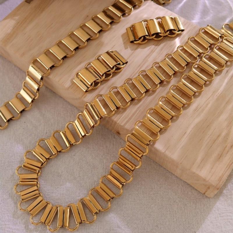 316L Stainless Steel Necklace Bracelet Ring For Women 18K Gold Plated No Tarnish Women's Neck Chains Bracelets Rings Zircon Set