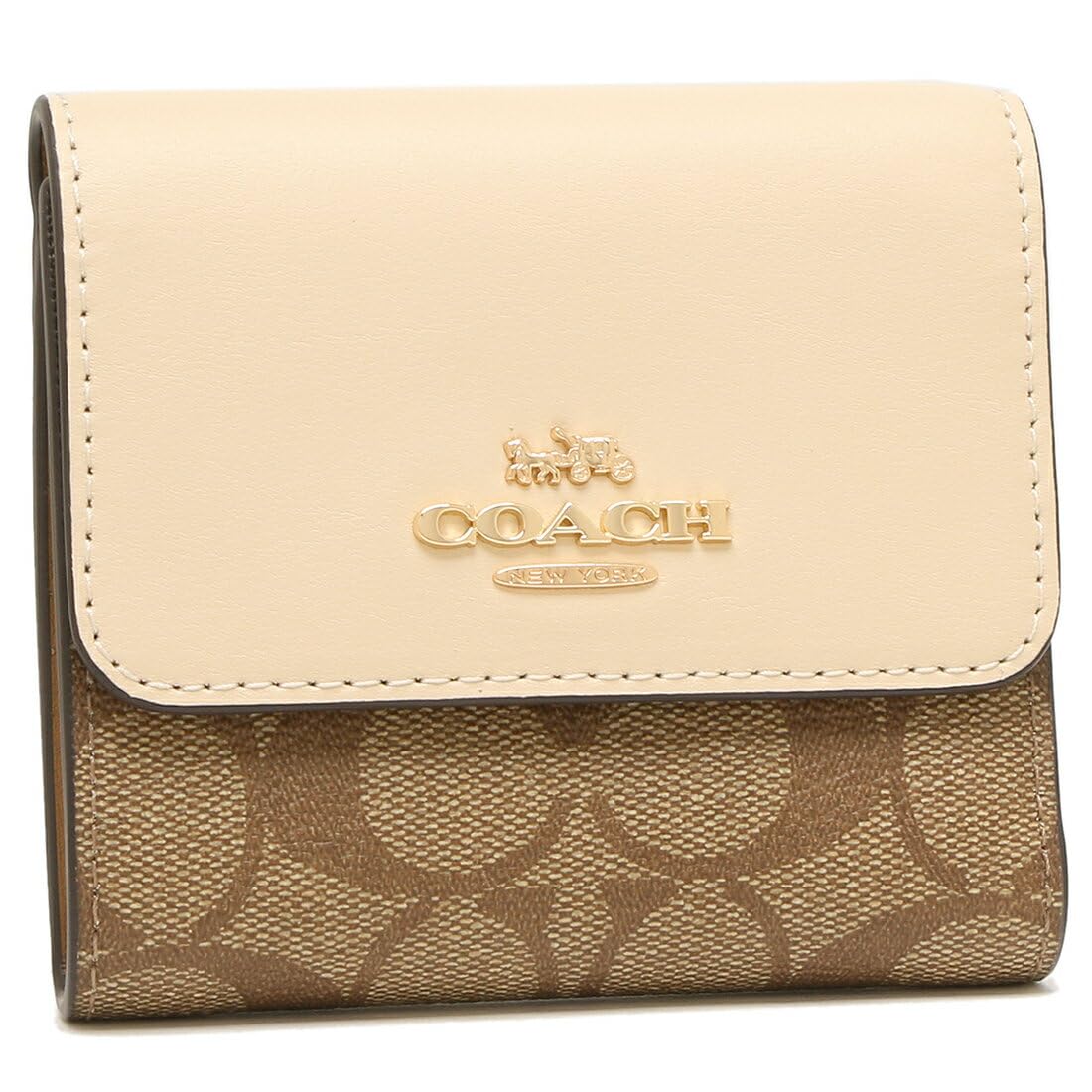 Женский складной мини-кошелек Coach с Signature, SIG Черный Маленький TFD WLT CE930 (ХакиАЙВОРИБелый) [Использовал]