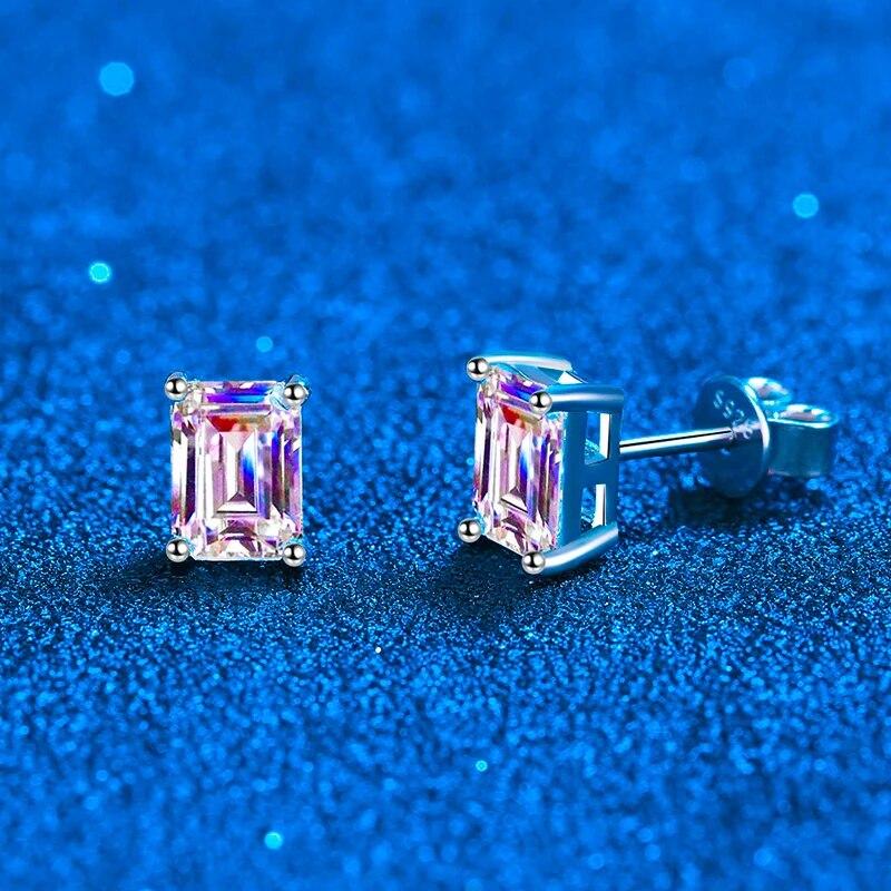Smaragdschliff-Moissanit-Ohrringe für Frauen und Mädchen. Brillante VVS1-Labor-Diamant-Ohrringe, S925-Silber-Moissanit-Ohrstecker