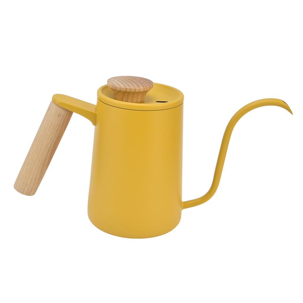 Dzbanek do kawy ze stali nierdzewnej z wylewką typu gęsia szyjka, czajnik do herbaty z długą wylewką, ręczny ekspres do kawy, żółty 600 ml