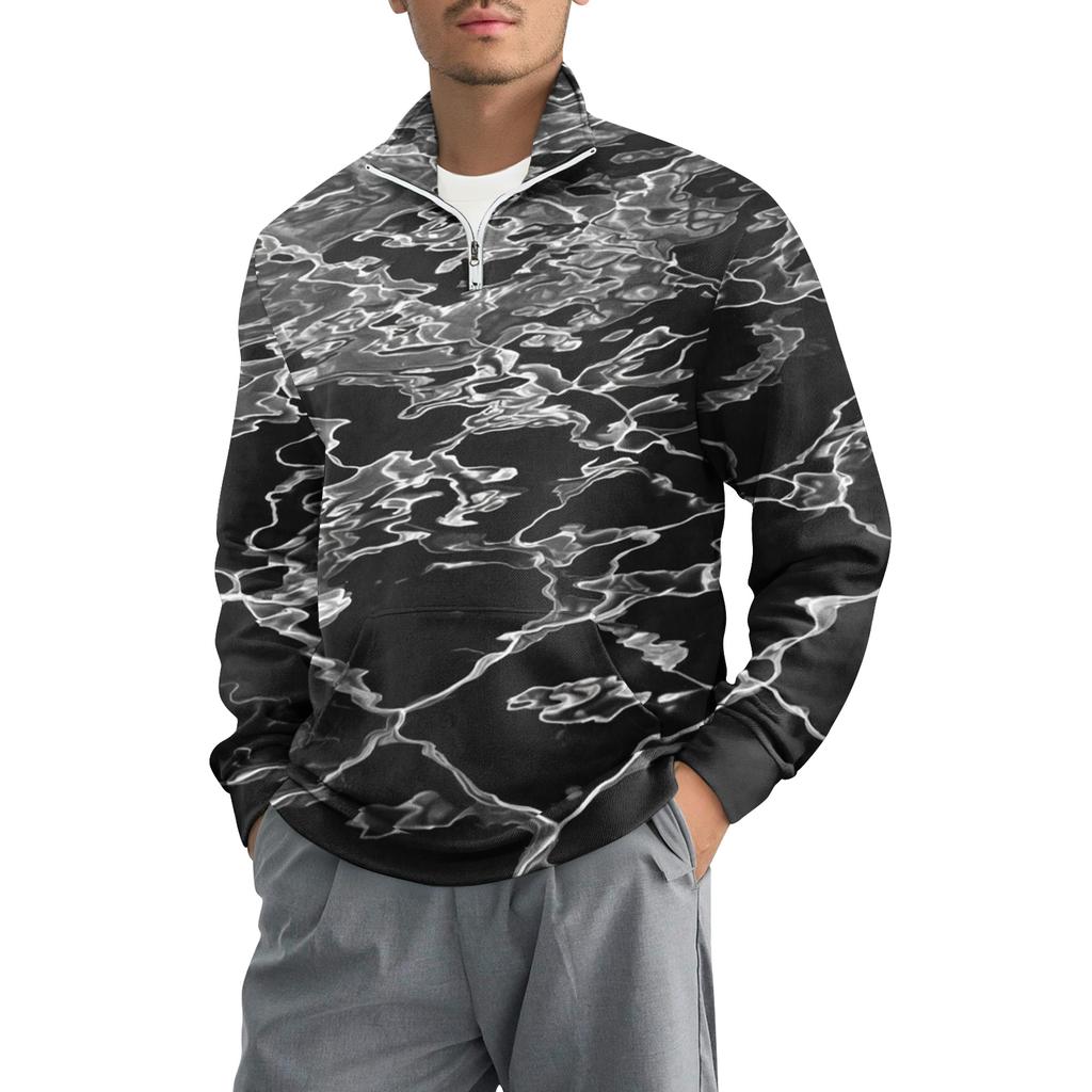 Men's Loose Casual 1/4 Zip Sweatshirt Fashion Printed Long Sleeve Top With Pockets