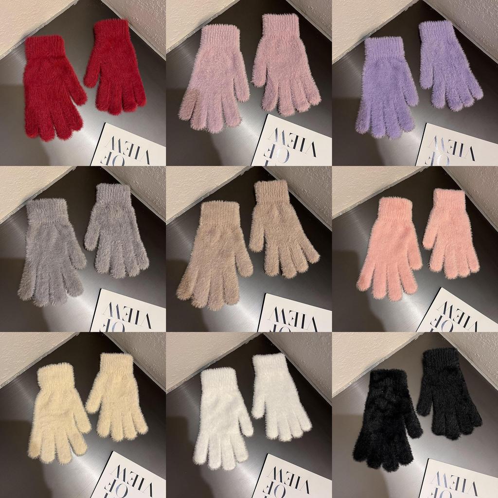 Simple Colorful Thermal Gloves With Faux Fur Lining For Winter Wear