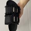 Fringed Slippers, Women's, Outerwear, Soft Belt Buckle, Canvas Shoes, Breathable Flip-flops
