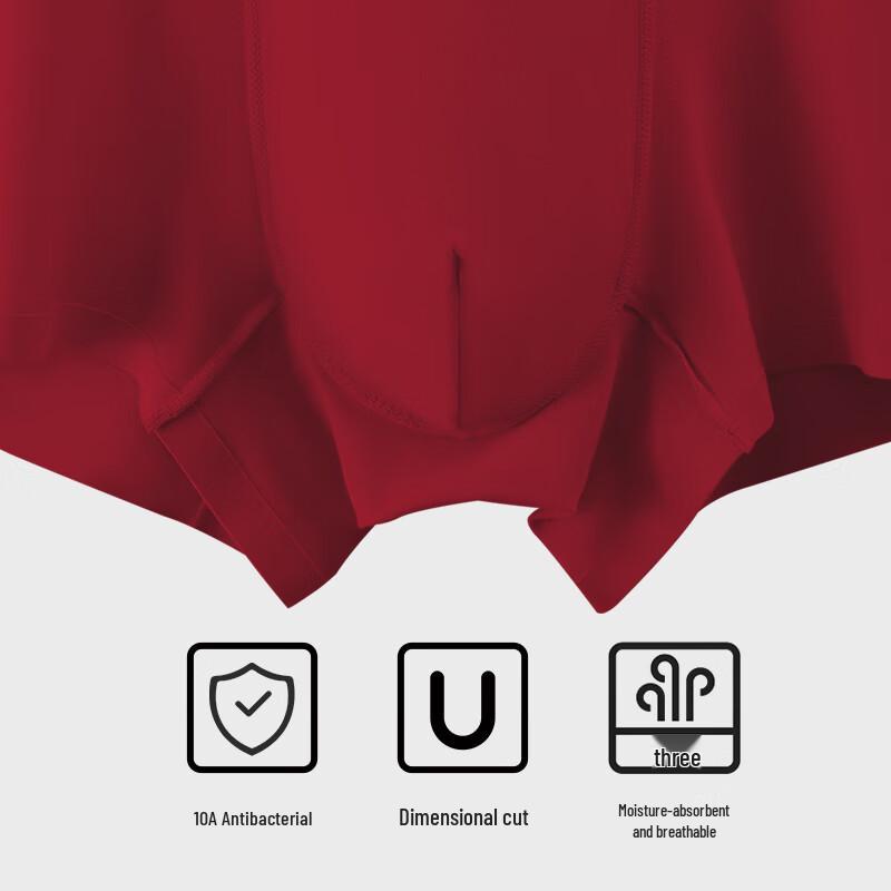 Duoduomian Men's Red Cotton Lycra Boxer Briefs 3-Pack