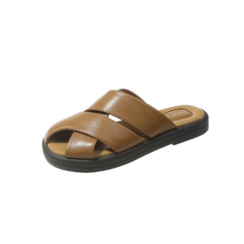 Closed-Toe Half Slippers for Women, Woven and Perforated Mules, Square-Toe Retro Roman Style Sandals