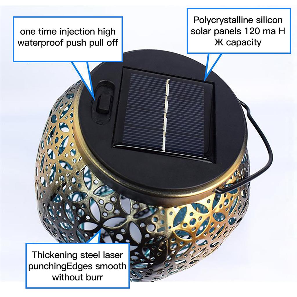 Hot Balloon Solar Lantern Decorative Hollow Iron Light Hanging Outdoor Lamp for Garden Pathway Yard