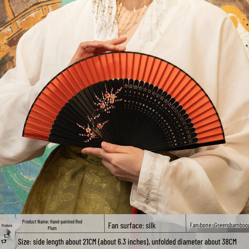 Red Ancient Style Chinese Folding Dance Fan - Easy To Open & Close, Perfect for Hanfu, Cheongsam, and Runway Shows