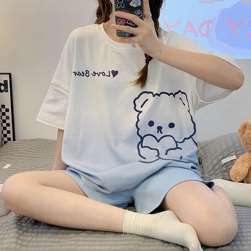 Factory Women's Pajamas Summer Cotton Short-sleeved Shorts Set New Year's Simple Casual Thin Loungewear